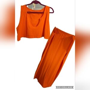 Vibrant Orange Sleeveless Top & Skirt
